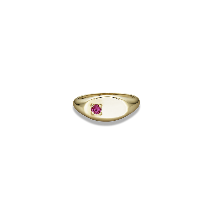 Stone and Strand 10K Yellow Gold Personalized Birthstone Signet Ring with Ruby Front Image
