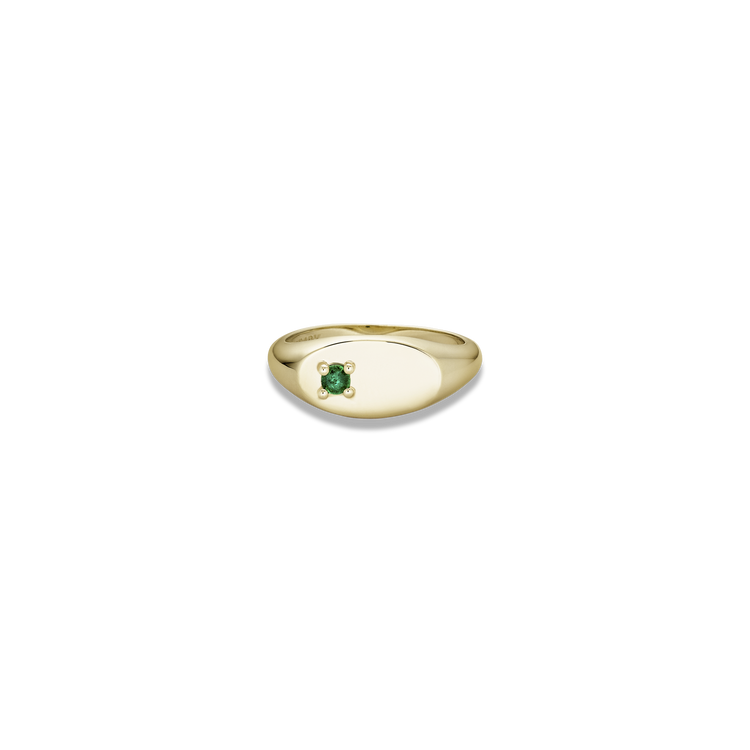 Stone and Strand 10K Yellow Gold Personalized Birthstone Signet Ring with Emerald Front Image