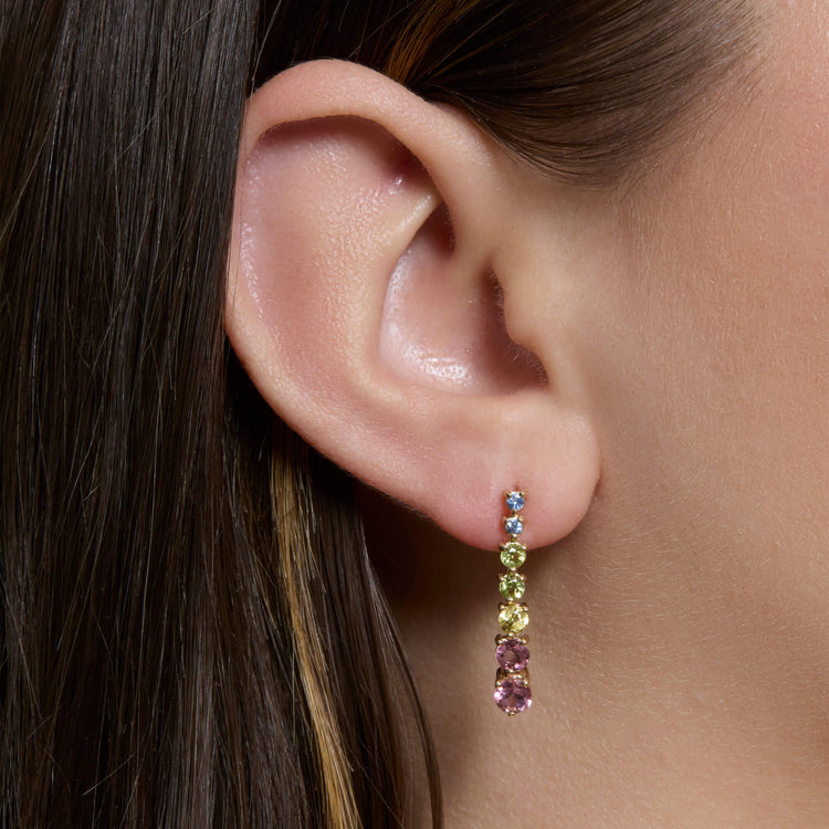 Image of 10K Yellow Gold Rainbow Bright Drop Earrings on Models Ear