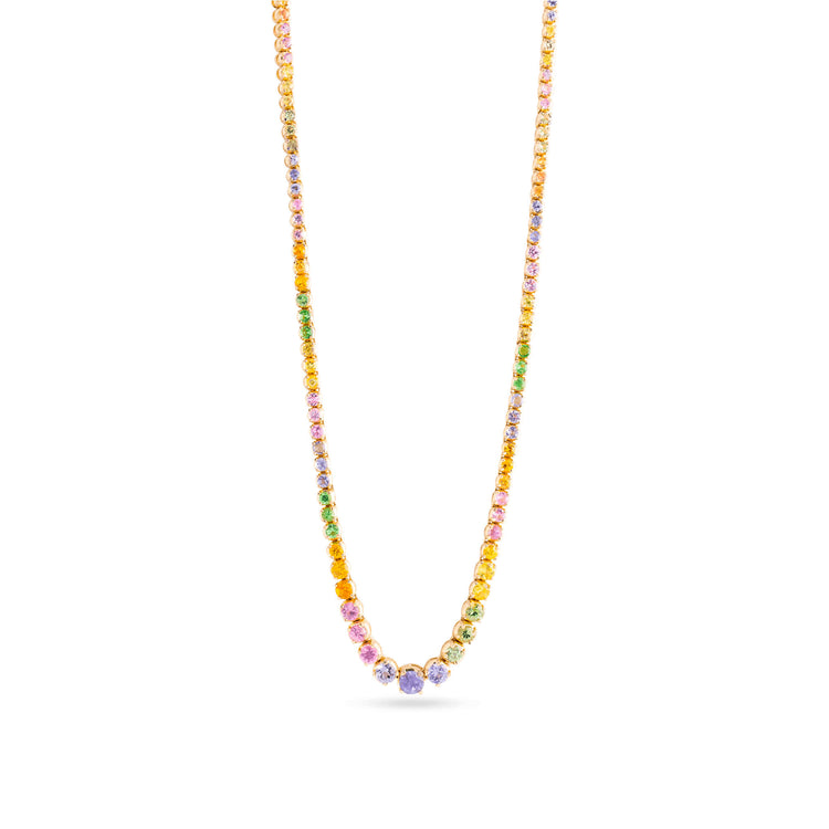 Stone and Strand 10K Yellow Gold Rainbow Bright Tennis Necklace Front Image