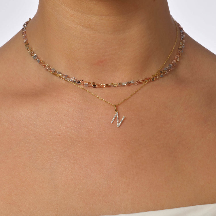 Image of 10K Gold Rainbow Chain Choker with Stone and Strand Necklaces