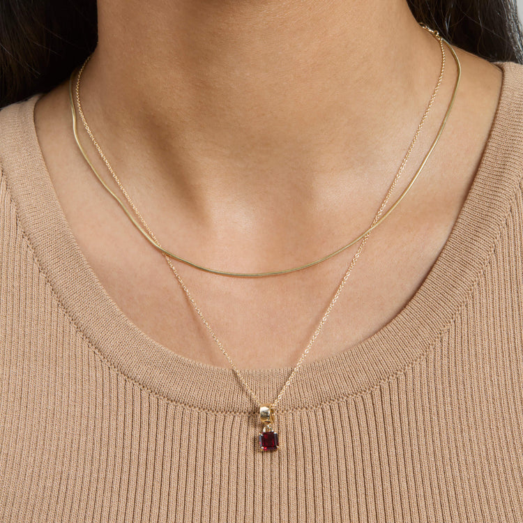 Image of 10K Yellow Gold Red Studio Garnet Charm Necklace with Stone and Strand Necklace