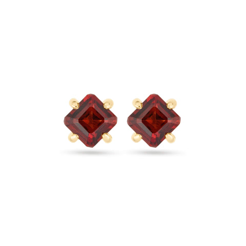 Stone and Strand 10K Yellow Gold Red Studio Garnet Studs Front Image