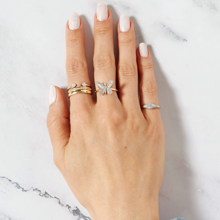 Image of 10K Yellow Gold Jumbo Butterfly Diamond Ring with Stone and Strand Rings