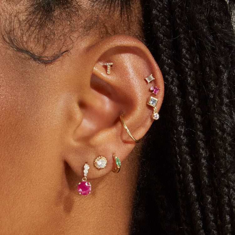 Image of 14K Yellow Gold Ruby and Diamond Earrings with Stone and Strand Earrings