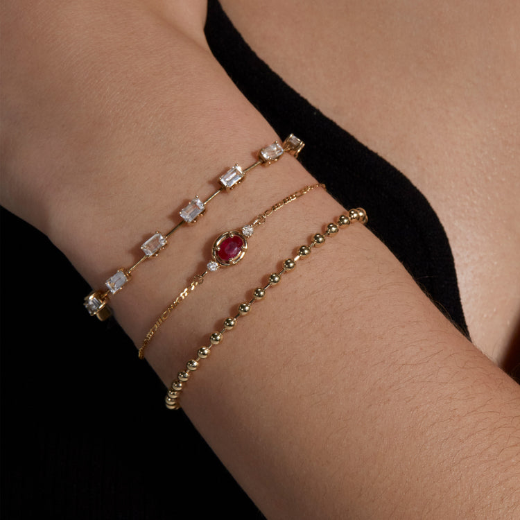Image of 10K Yellow Gold Ruby Diamond Bonbon Bracelet with Stone and Strand Bracelets