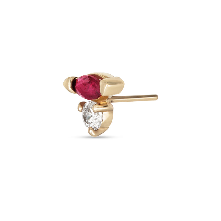 Stone and Strand 14K Yellow Gold Ruby Diamond Push Pin Flat Back Side Image