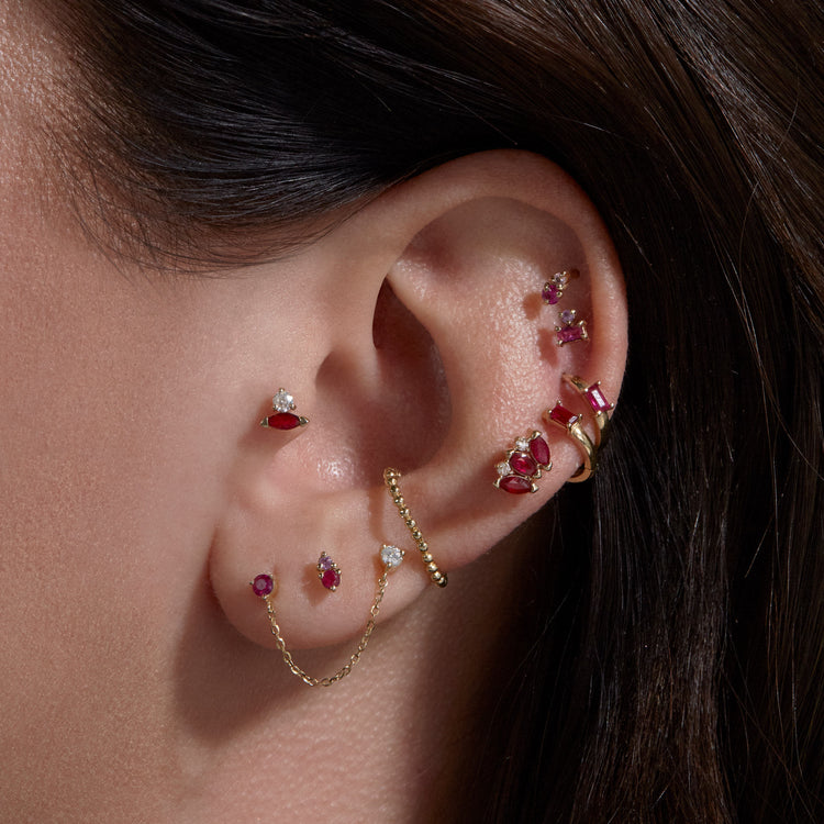 Image of 14K Yellow Gold Ruby Diamond Push Pin Flat Back with Stone and Strand Earrings