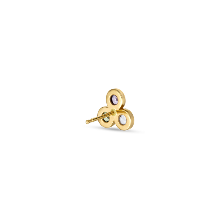 Stone and Strand 10K Yellow Gold Rose Cut Sapphire Trio Stud with Pink Blue and Green Sapphires Rear Image