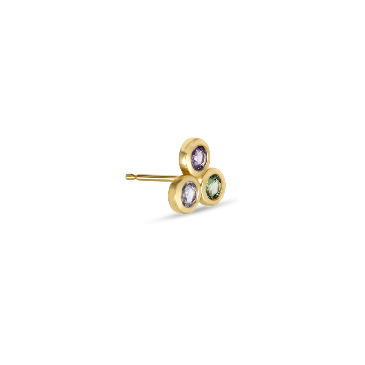 Stone and Strand 10K Yellow Gold Rose Cut Sapphire Trio Stud with Pink Blue and Green Sapphires Side Image