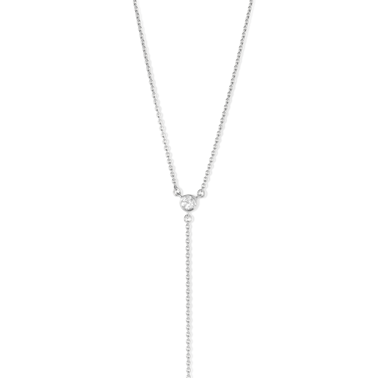 Stone and Strand 14K White Gold Tiny Diamond Lariat Necklace Close Up Image