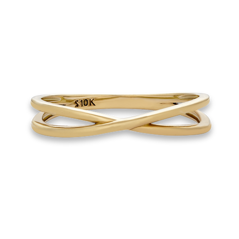 Stone and Strand 10K Yellow Gold Fine Crossover Ring Front Image