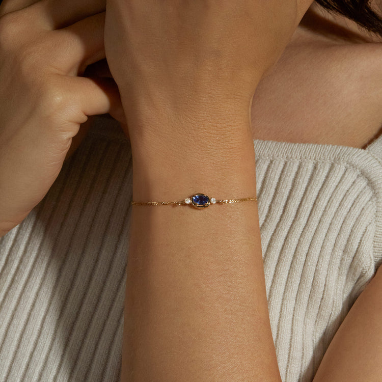 Image of 10K Yellow Gold Blue Sapphire Diamond Bonbon Bracelet on Models Arm