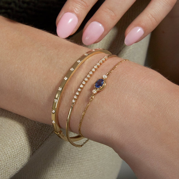 Image of 10K Yellow Gold Blue Sapphire Diamond Bonbon Bracelet with Stone and Strand Bracelets