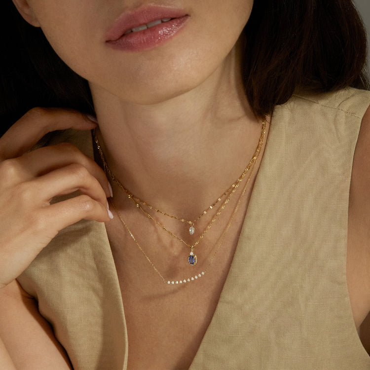 Image of 10K Yellow Gold Blue Sapphire Bonbon Diamond Charm with Stone and Strand Necklaces