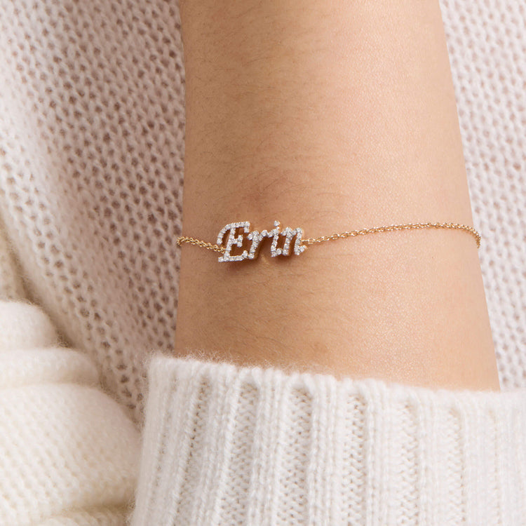 Image of 14K Yellow Gold Say My Name Diamond Bracelet on Models Arm