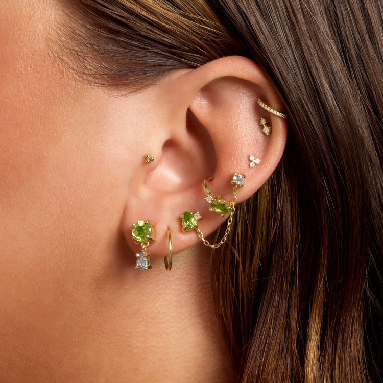 Image of 10K Yellow Gold Seagrass Double Up Stud with Stone and Strand Earrings