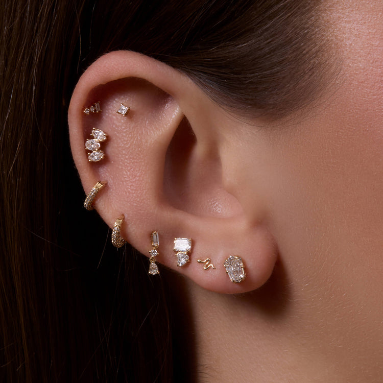 Image of 14K Yellow Gold Second Hole Gold Snake Studs with Stone and Strand Earrings