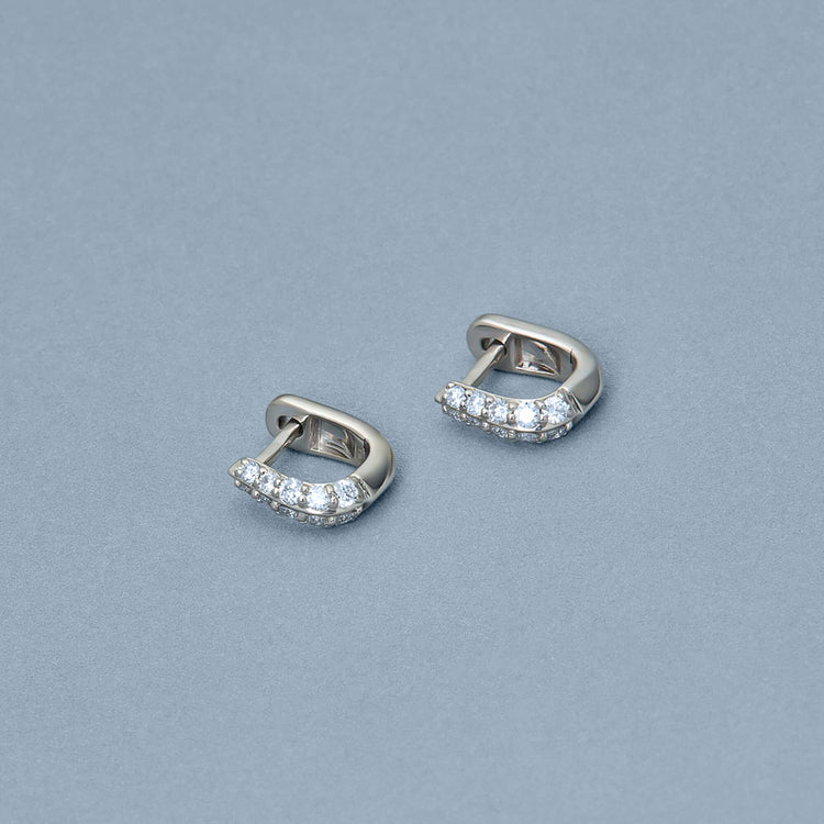 Stone and Strand Sterling Silver Second Hole LAB-Created Silver Knife Edge Single Hoop Editorial Image