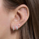 Image of Sterling Silver Second Hole LAB-Created Silver Knife Edge Single Hoop with Stone and Strand Earrings