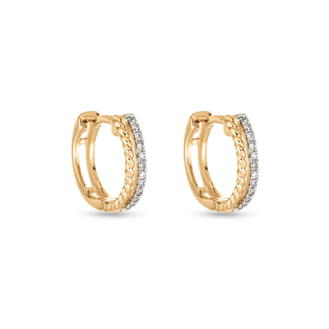 Stone and Strand 10K Yellow Gold Second Hole Velvet Rope Pave Huggies Side Image