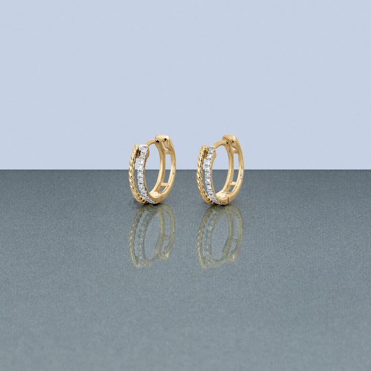 Stone and Strand 10K Yellow Gold Second Hole Velvet Rope Pave Huggies Editorial Image