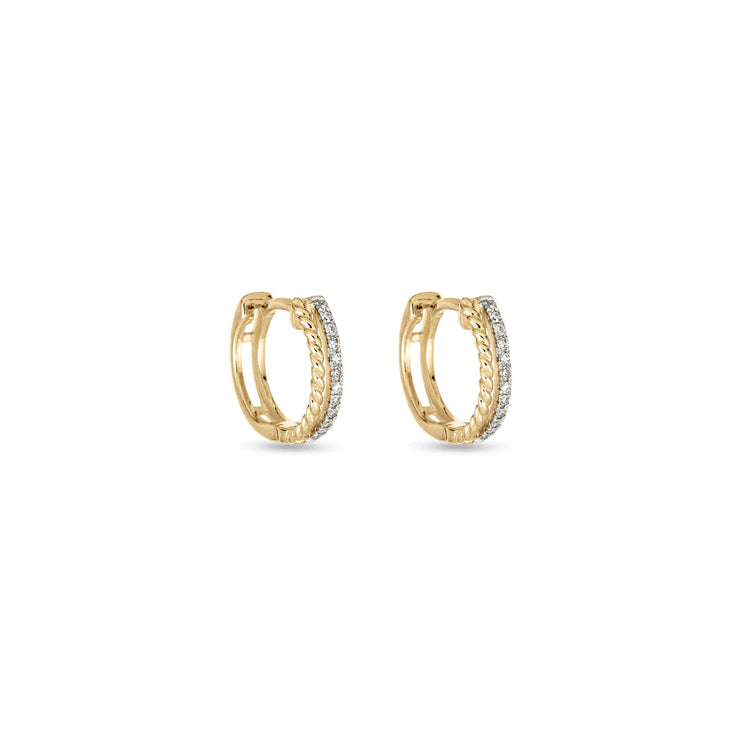 Stone and Strand 10K Yellow Gold Second Hole Velvet Rope Pave Huggies Side Image