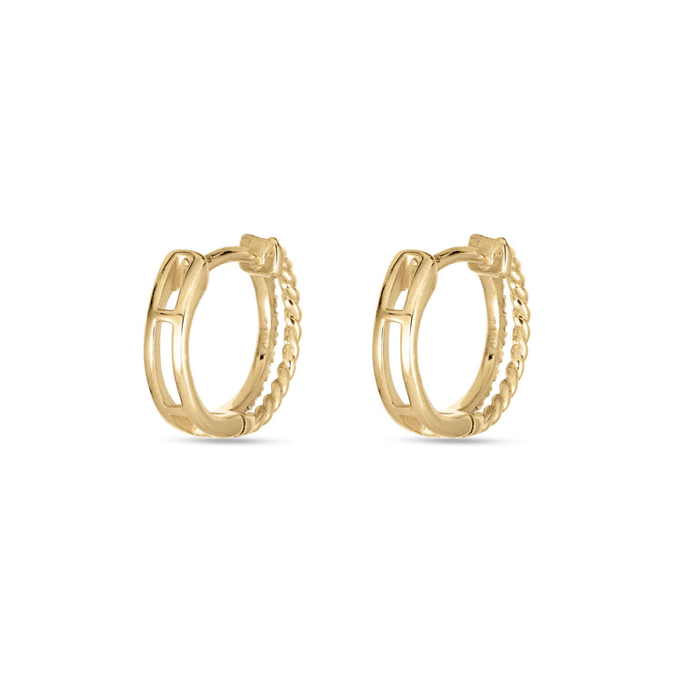 Stone and Strand 10K Yellow Gold Second Hole Velvet Rope Pave Huggies Rear Image