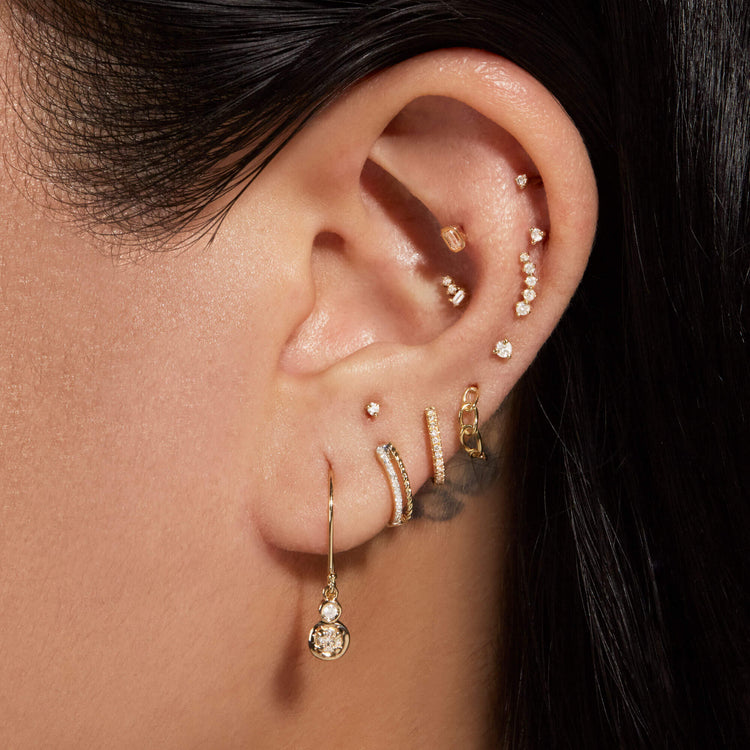 Image of 10K Yellow Gold Second Hole Velvet Rope Pave Huggies with Stone and Strand Earrings