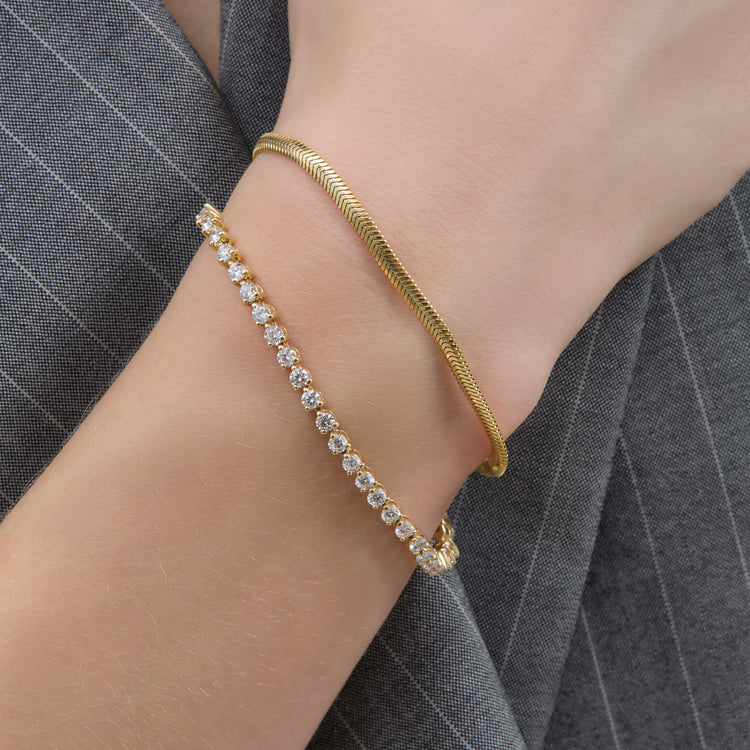 Image of 14K Yellow Gold Serpentine Bracelet with Stone and Strand Bracelets