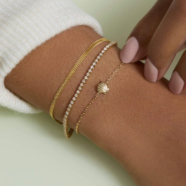 Image of 10K Yellow Gold Shell Bracelet with Stone and Strand Bracelets
