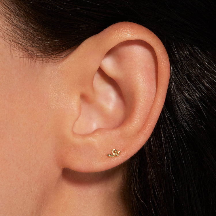 Image of 14K Yellow Gold She's A Snake Push Pin Flat Back on Models Ear