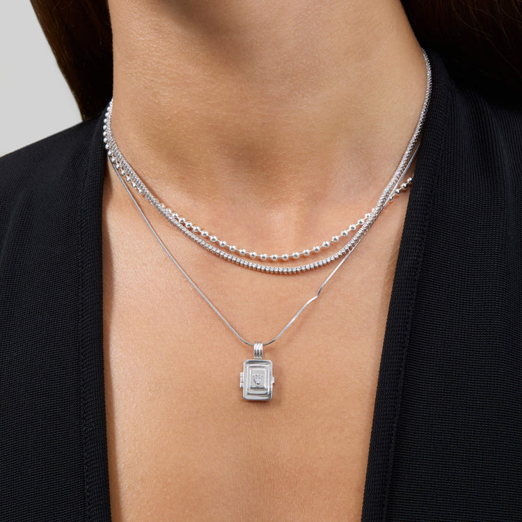 Image of Sterling Silver Beekman Heart Locket Necklace with Stone and Strand Necklaces