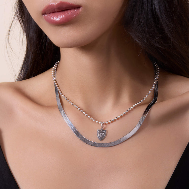 Image of Sterling Silver Herringbone Chain with Stone and Strand Necklaces