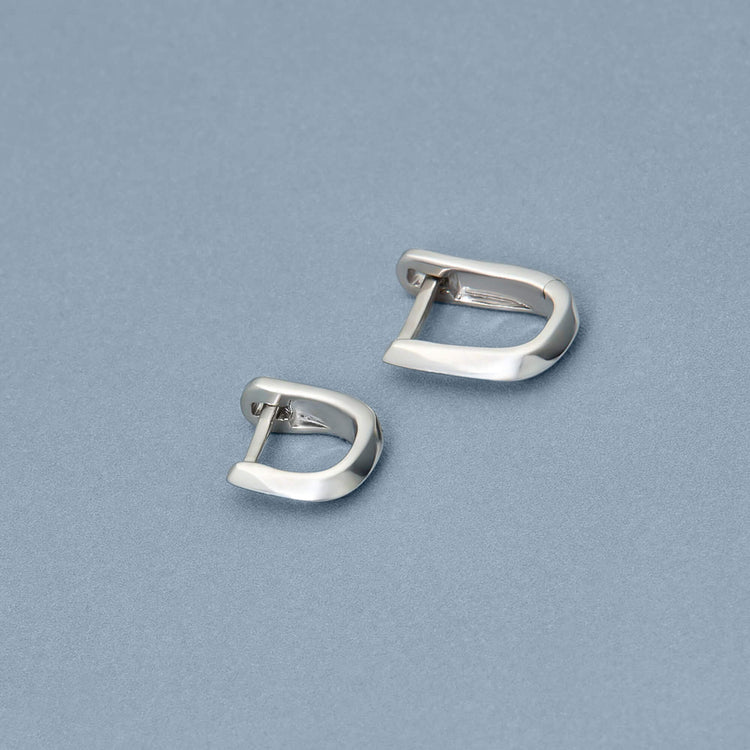 Stone and Strand Sterling Silver Knife Edge Hoop Duo Set Editorial Image