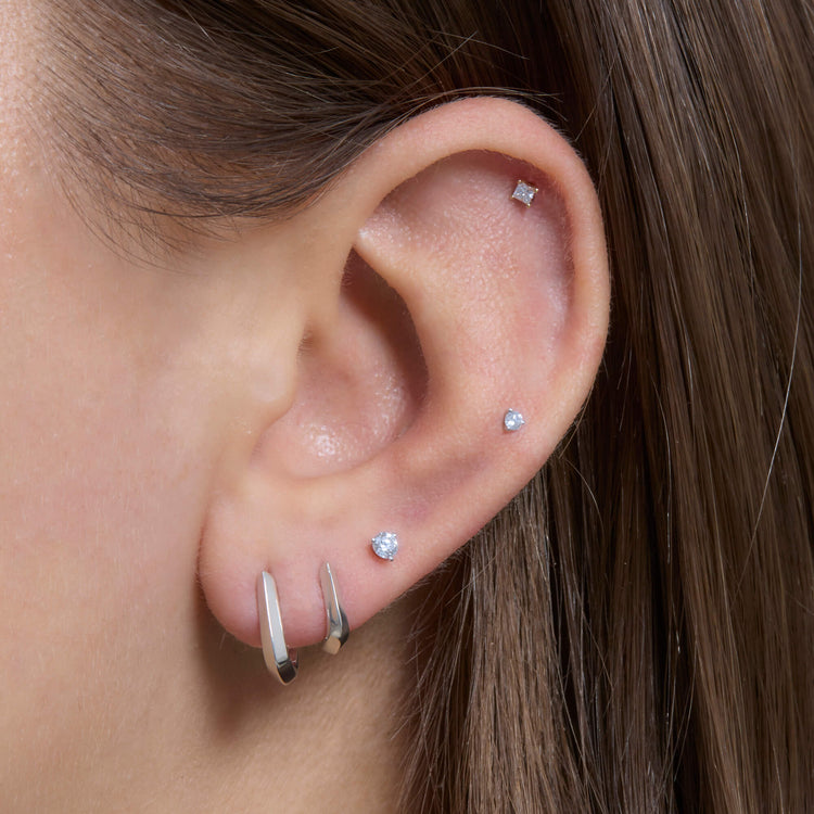 Image of Sterling Silver Knife Edge Hoop Duo Set with Stone and Strand Earrings