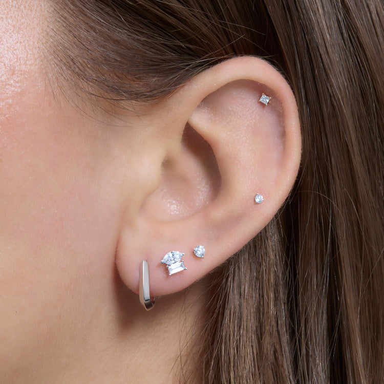 Image of Sterling Silver Knife Edge Single Hoop with Stone and Strand Earrings