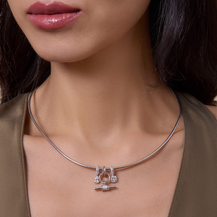 Image of Sterling Silver LAB-Created Knife Edge Toggle Charm with Stone and Strand Charms & Necklace