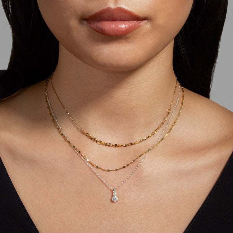 Image of Sterling Silver Silver Lab-Created Round Diamond Bonbon Charm with Stone and Strand Necklaces