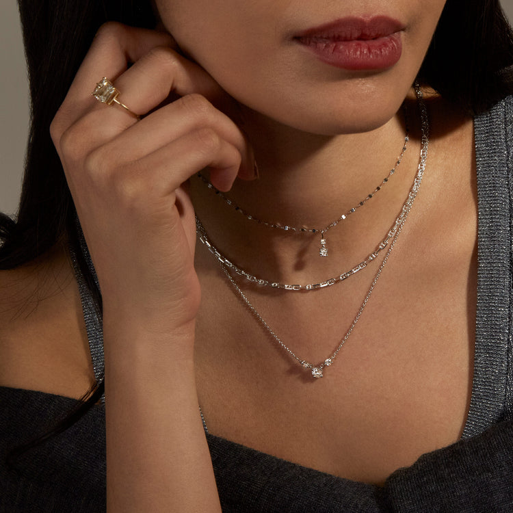Image of Sterling Silver Fairy Lights Lab-Created Trio Diamond Necklace with Stone and Strand Necklaces