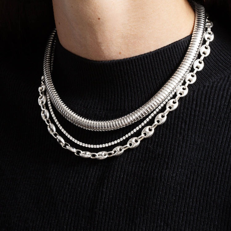 Image of 14K White Gold Unflippable Tennis Necklace with Stone and Strand Necklaces