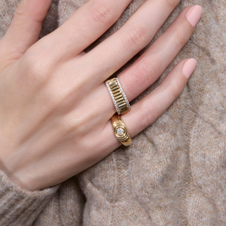 Image of 14K Yellow Gold Silvia Birthstone Pinky Ring with Stone and Strand Rings