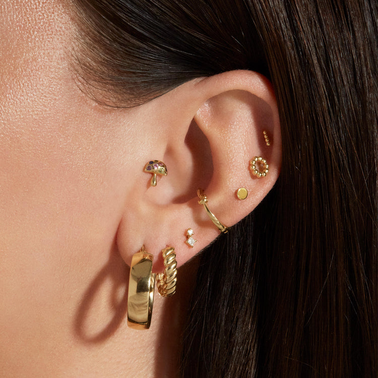 Image of 10K Yellow Gold Medium Gold Glider Hoops with Stone and Strand Earrings