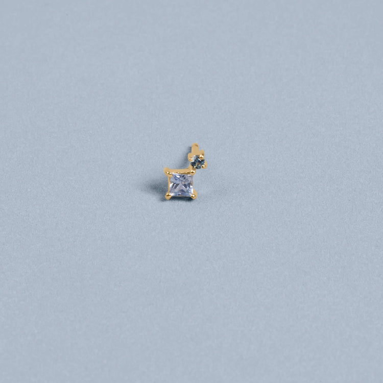 Stone and Strand 10K Yellow Gold Small Le Bleu Blue Sapphire Double Stud Editorial Image