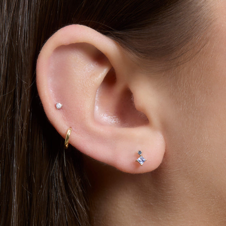 Image of 10K Yellow Gold Small Le Bleu Double Stud on Models Ear