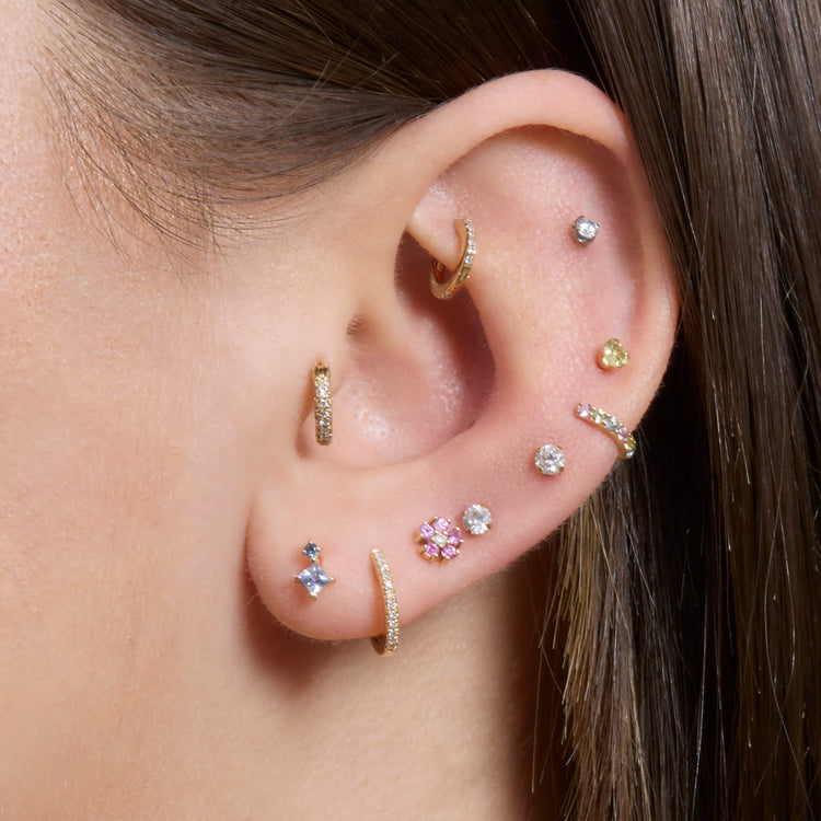 Image of 10K Yellow Gold Small Le Bleu Double Stud with Stone and Strand Earrings