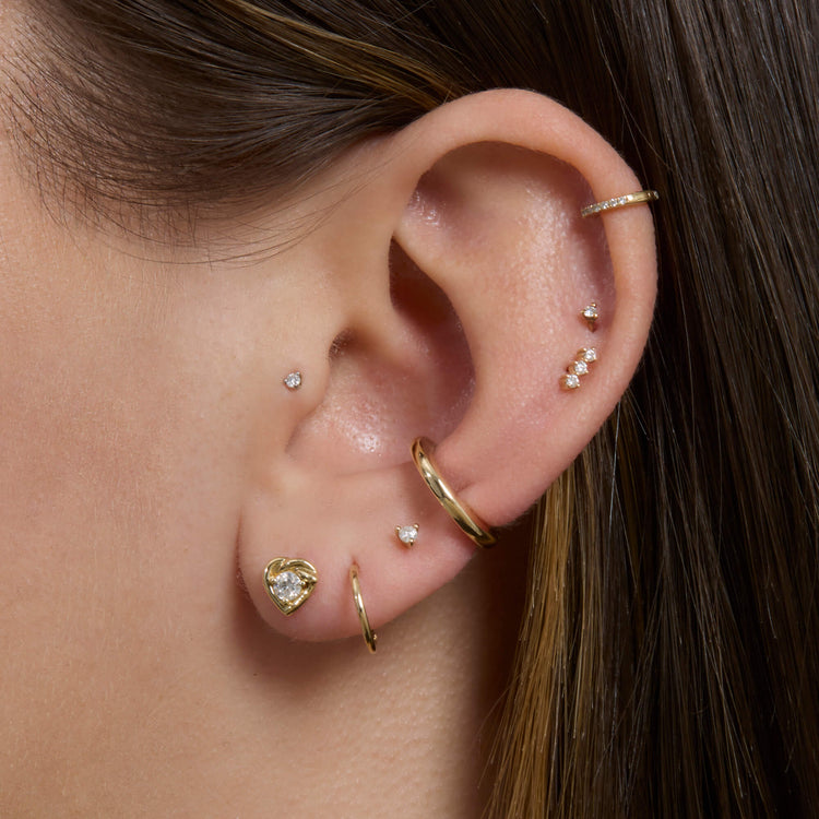 Image of 14K Yellow Gold Small Puff Ear Cuff with Stone and Strand Earrings