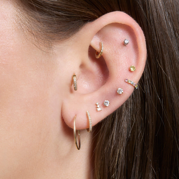 Image of 10K Yellow Gold Small Round Endless Hoop Earrings with Stone and Strand Earrings