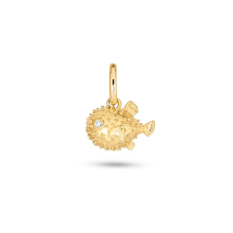 Stone and Strand 14K Yellow Gold Diamond Pufferfish Charm Front Image
