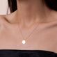 Image of 14K Solid Yellow Gold Classic Engraveable Disc Pendant on Models Neck
